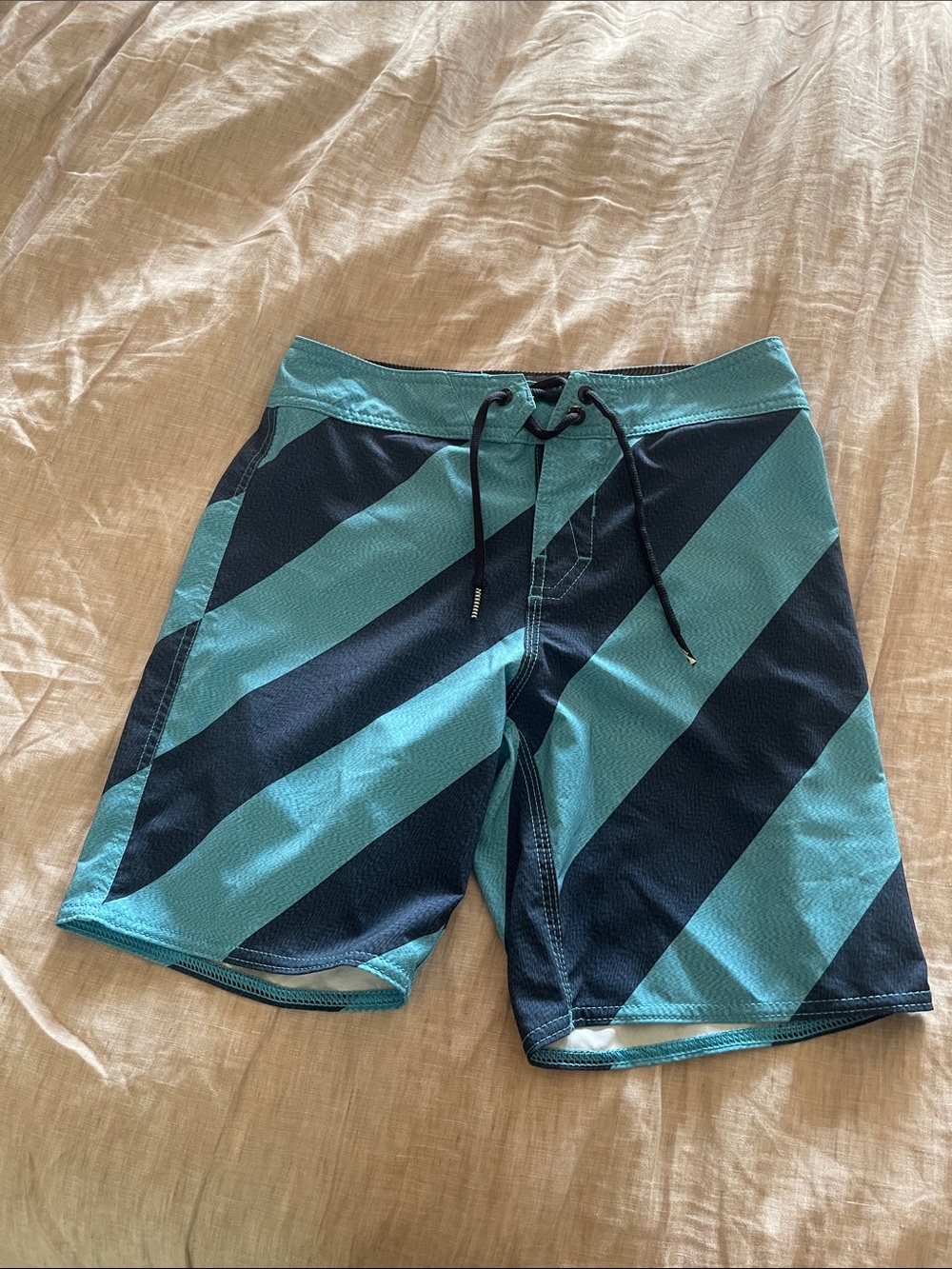 Volcom Boys Teal and Navy Diagonal Stripe Swim Shorts Size27